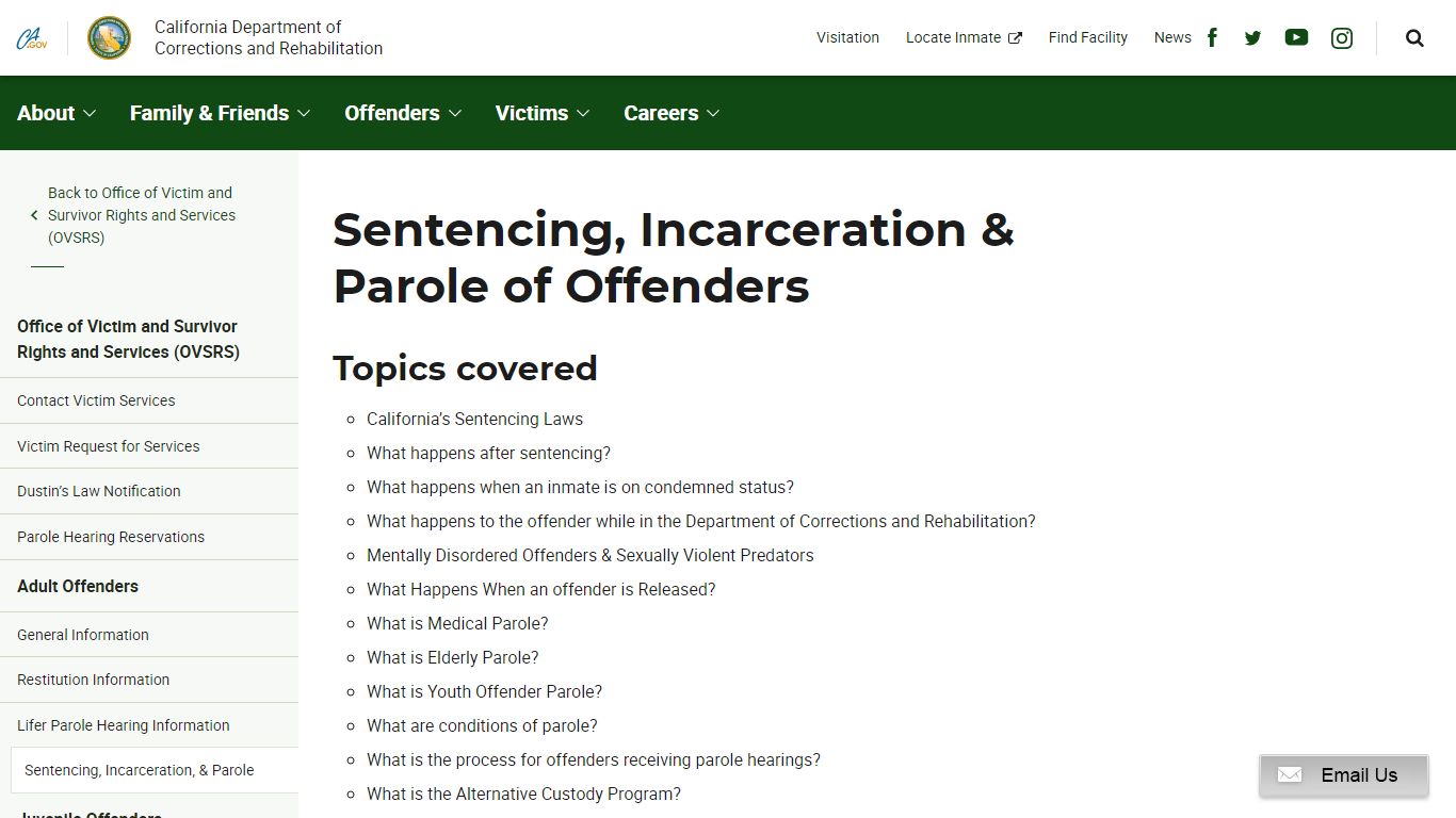 Sentencing, Incarceration & Parole of Offenders - Office of Victim and ...