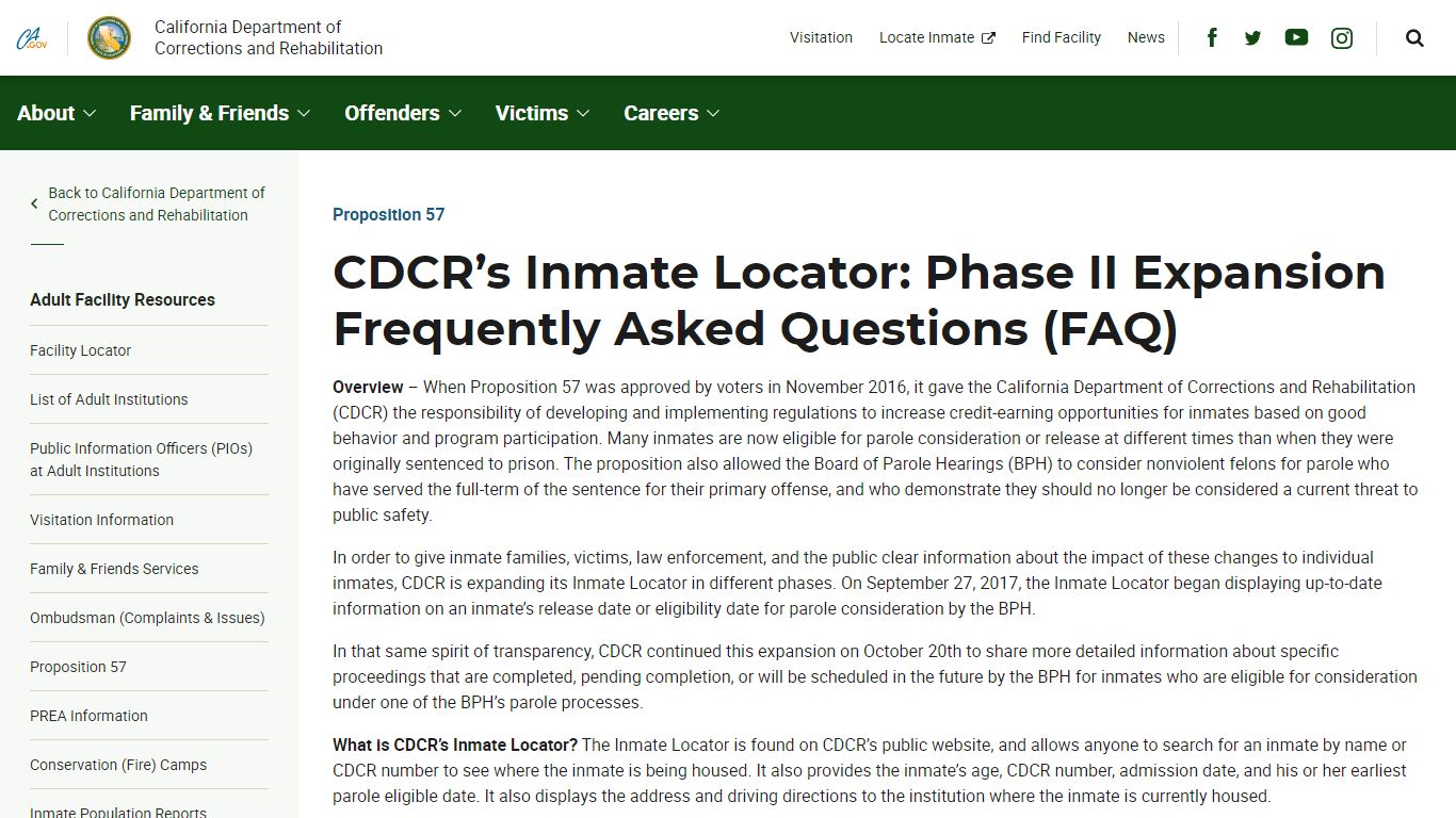 CDCR’s Inmate Locator: Phase II Expansion Frequently Asked Questions ...